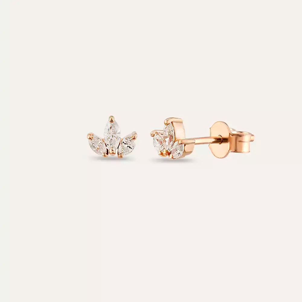 Purity  0.25 CT Markiz Kesim Pırlanta Taşlı Rose Altın Küpe