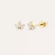 Lotus 0.25 CT Markiz Kesim Pırlanta Taşlı Sarı Altın Küpe