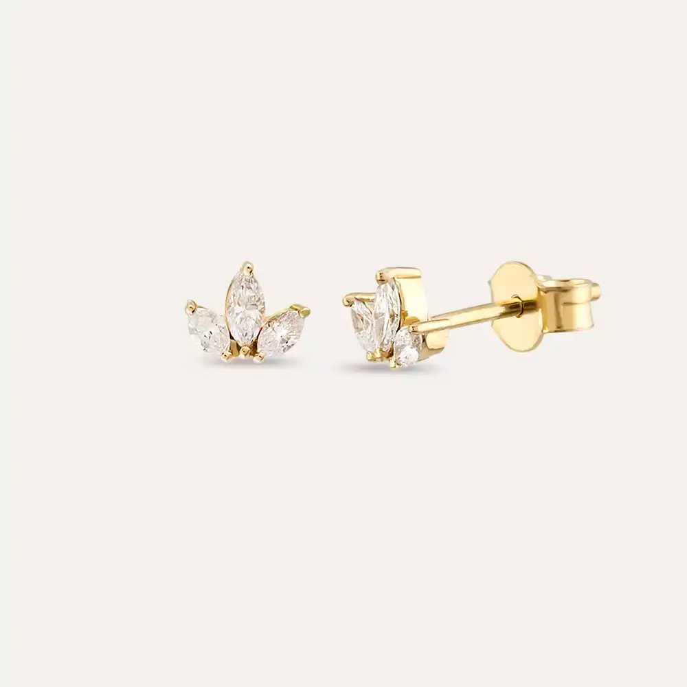 Purity 0.25 CT Markiz Kesim Pırlanta Taşlı Sarı Altın Küpe