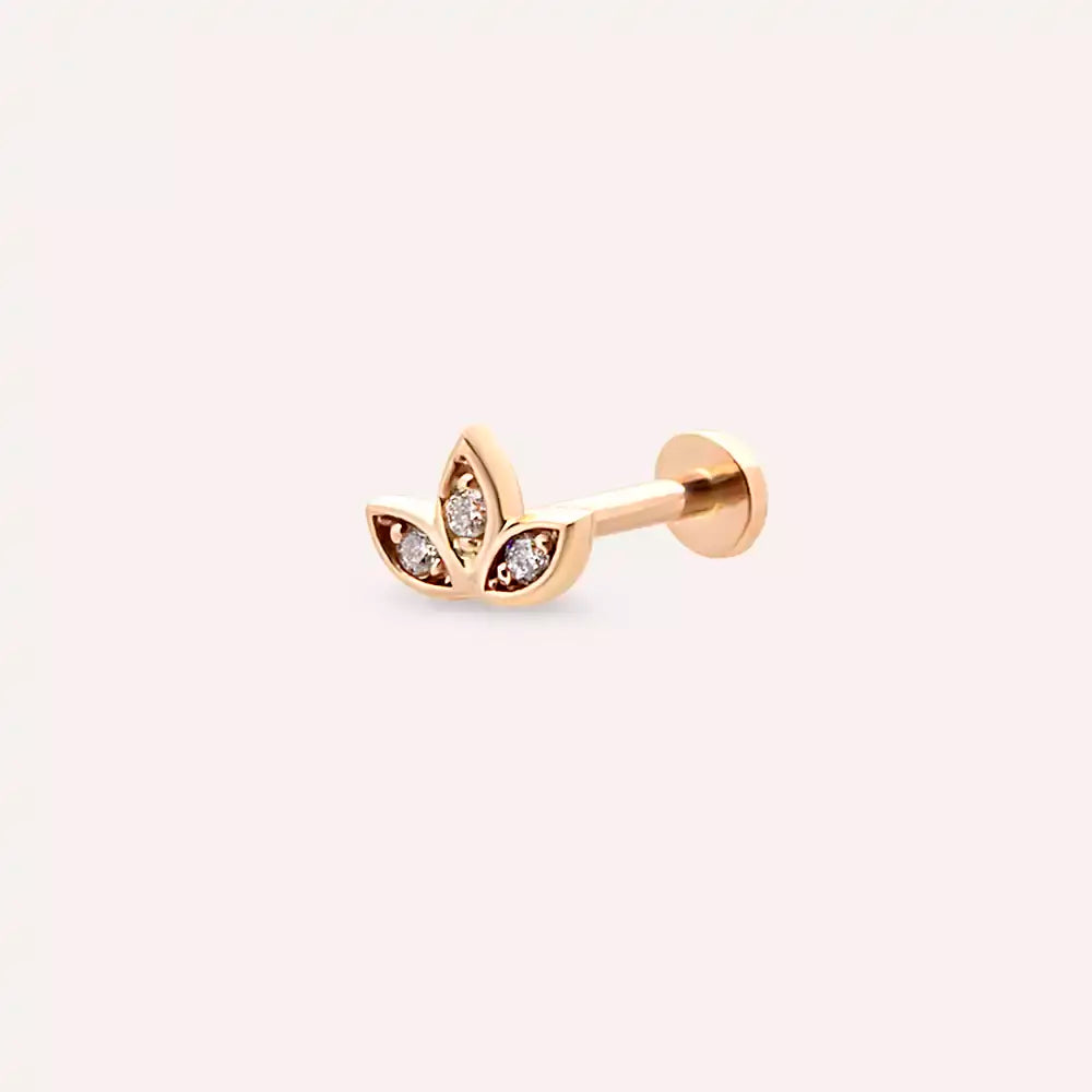 Mini Lotus Pırlanta Taşlı Rose Altın Piercing