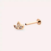 Mini Lotus Pırlanta Taşlı Rose Altın Piercing