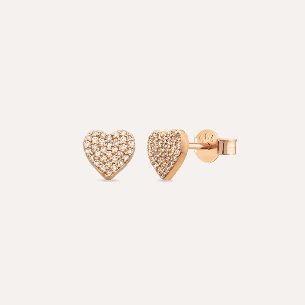 Love 0.30 CT Pırlanta Taşlı Rose Altın Küpe