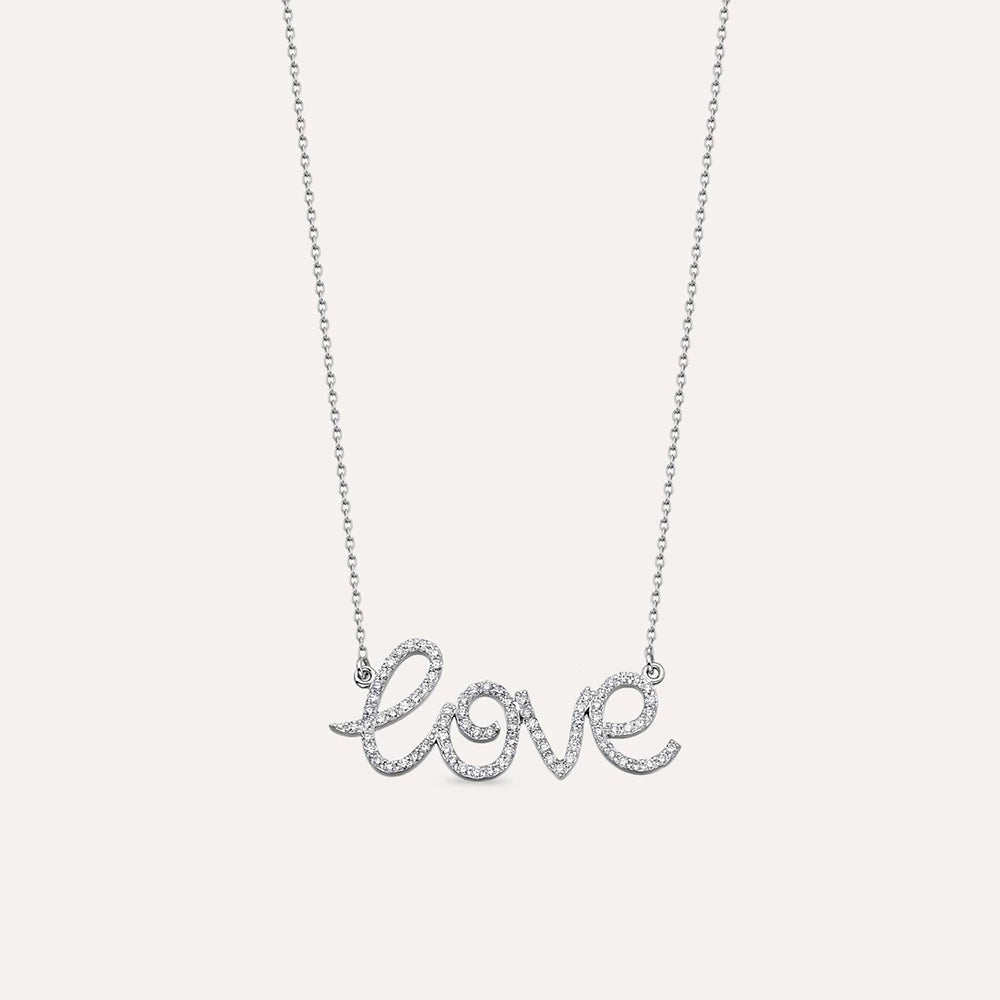 Love 0.51 CT Pırlanta Taşlı Beyaz Altın Kolye