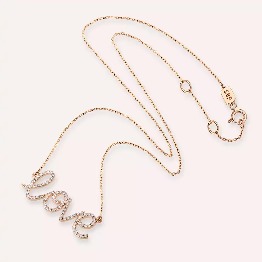 Love Pırlanta Taşlı Rose Altın Kolye