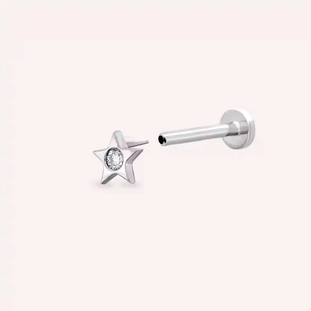 Lume Pırlanta Taşlı Beyaz Altın Piercing