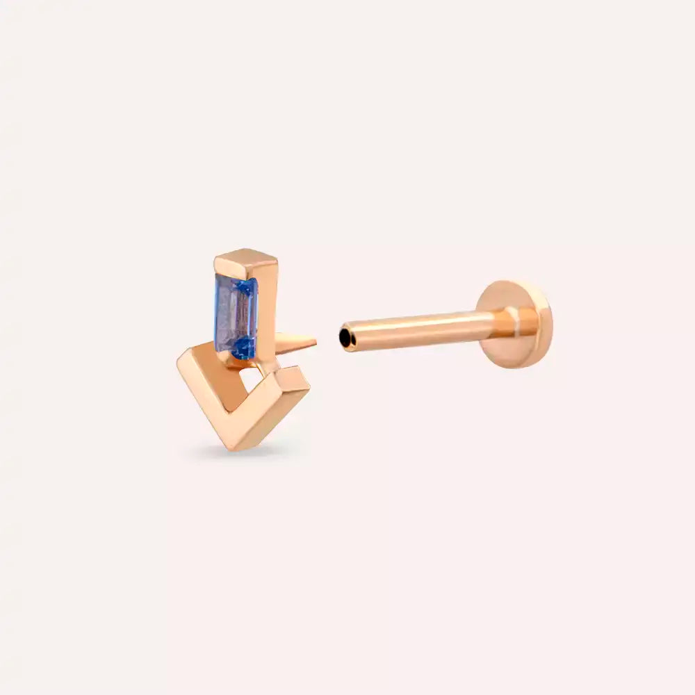 Lumi Blue Safir Taşlı Rose Altın Piercing