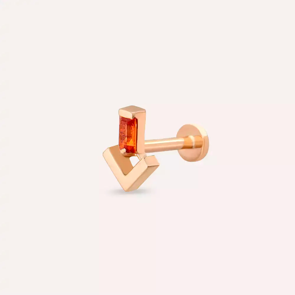 Lumi Orange Safir Taşlı Rose Altın Piercing