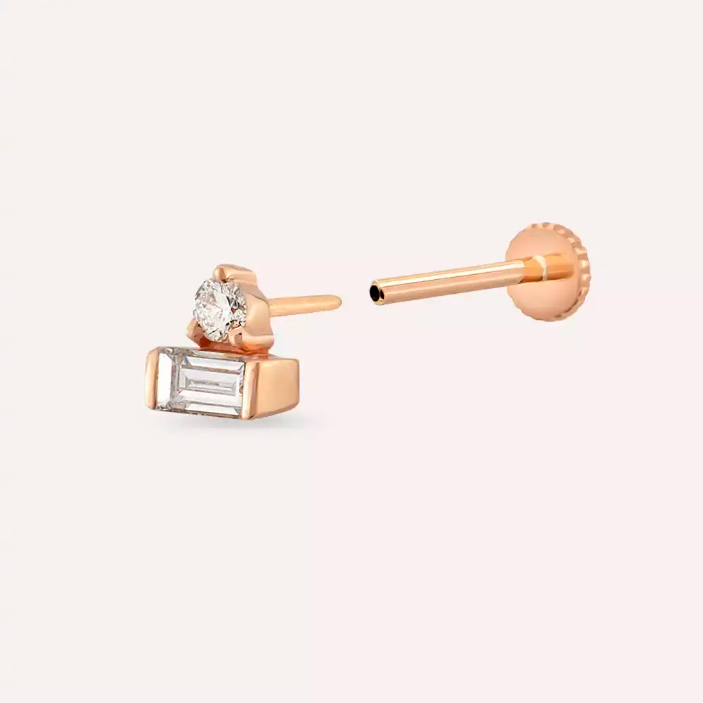 Luna Pırlanta Taşlı Rose Altın Piercing