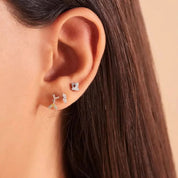 Lunes Pırlanta Taşlı Beyaz Altın Tek Küpe