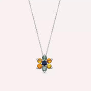 Luvis Multicolor Safir Taşlı Beyaz Altın Kolye