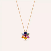 Luvis Multicolor Safir ve Yakut Taşlı Rose Altın Kolye