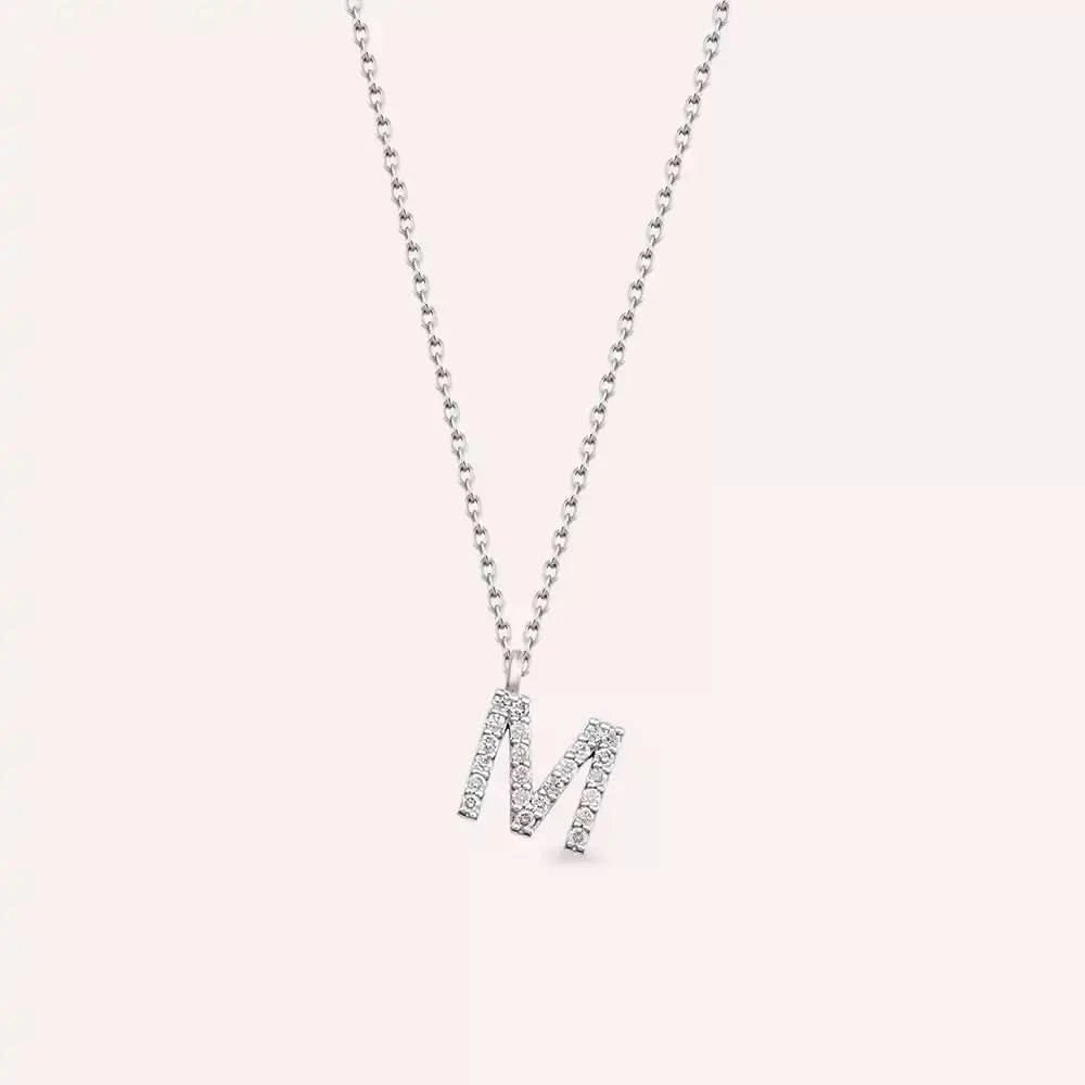 M Harf 0.13 CT Pırlanta Taşlı Beyaz Altın Kolye