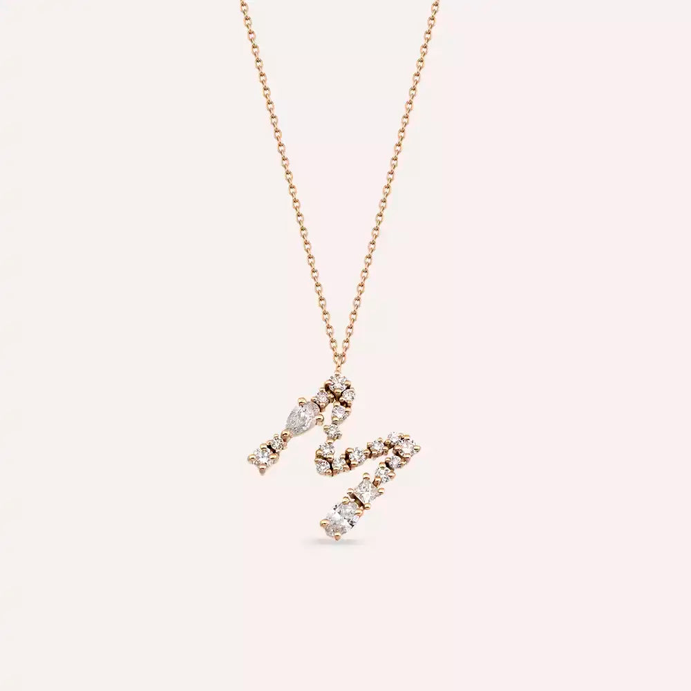 M Harf 0.83 CT Pırlanta Taşlı Rose Altın Kolye