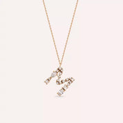 M Harf 0.83 CT Pırlanta Taşlı Rose Altın Kolye