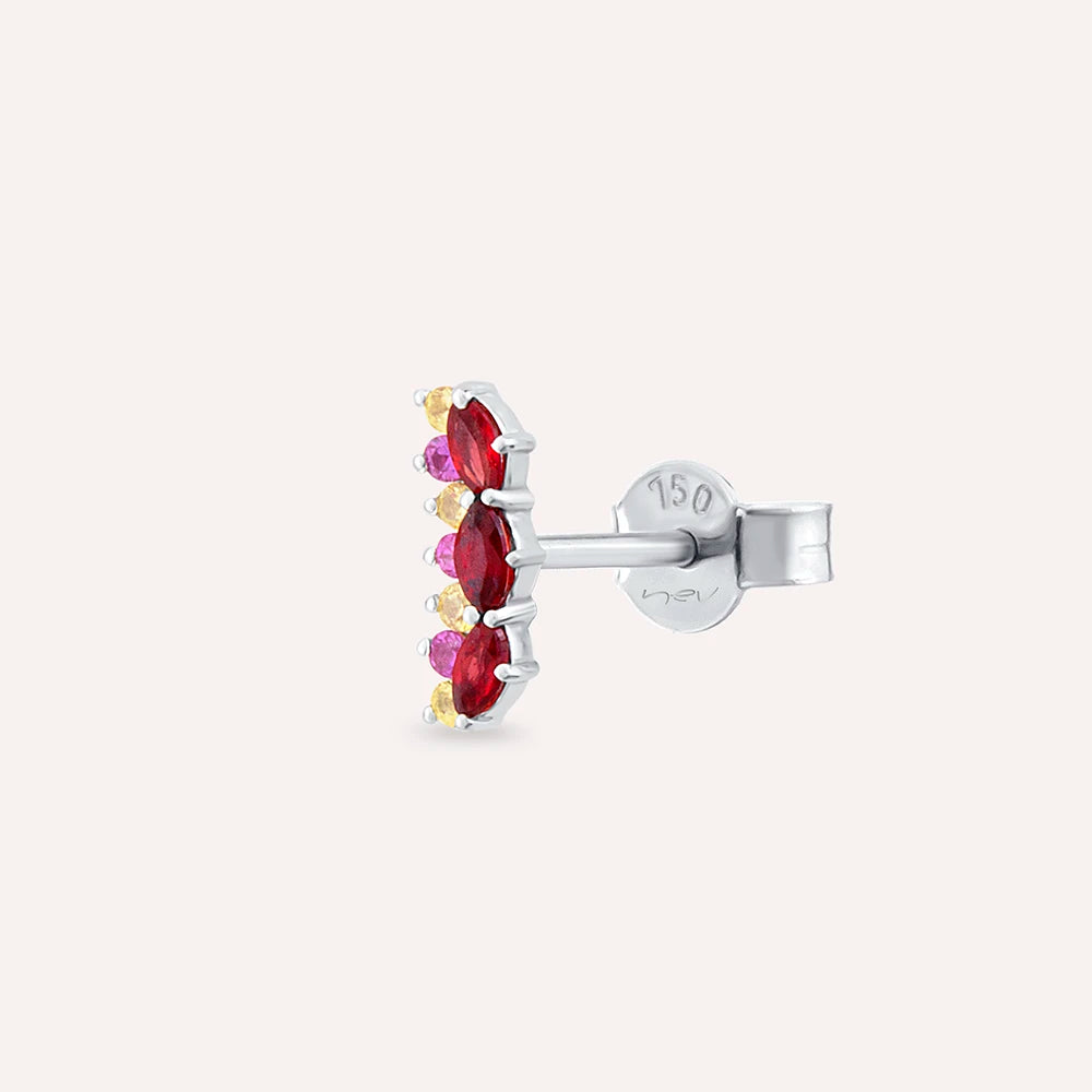 Maja Markiz Kesim Multicolor Safir Taşlı Beyaz Altın Tek Küpe