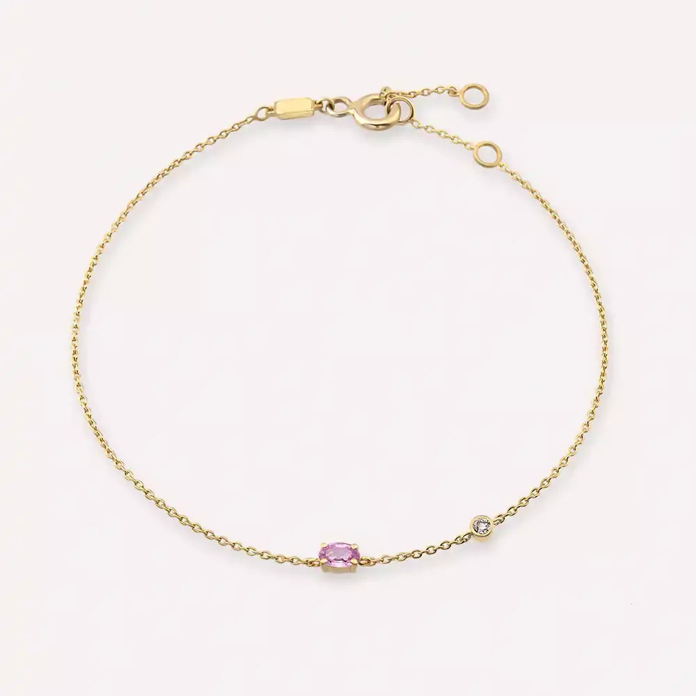 Marea Pink Safir ve Pırlanta Taşlı Sarı Altın Bileklik
