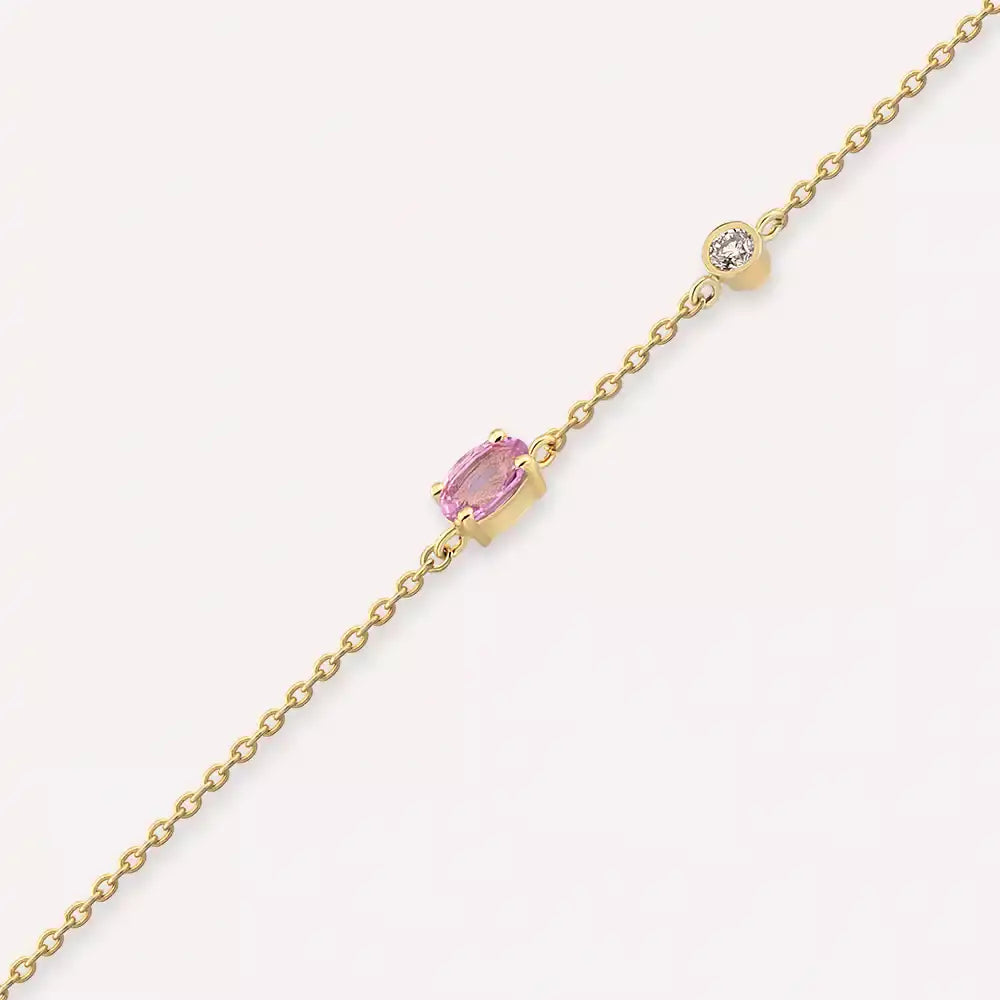 Marea Pink Safir ve Pırlanta Taşlı Sarı Altın Bileklik