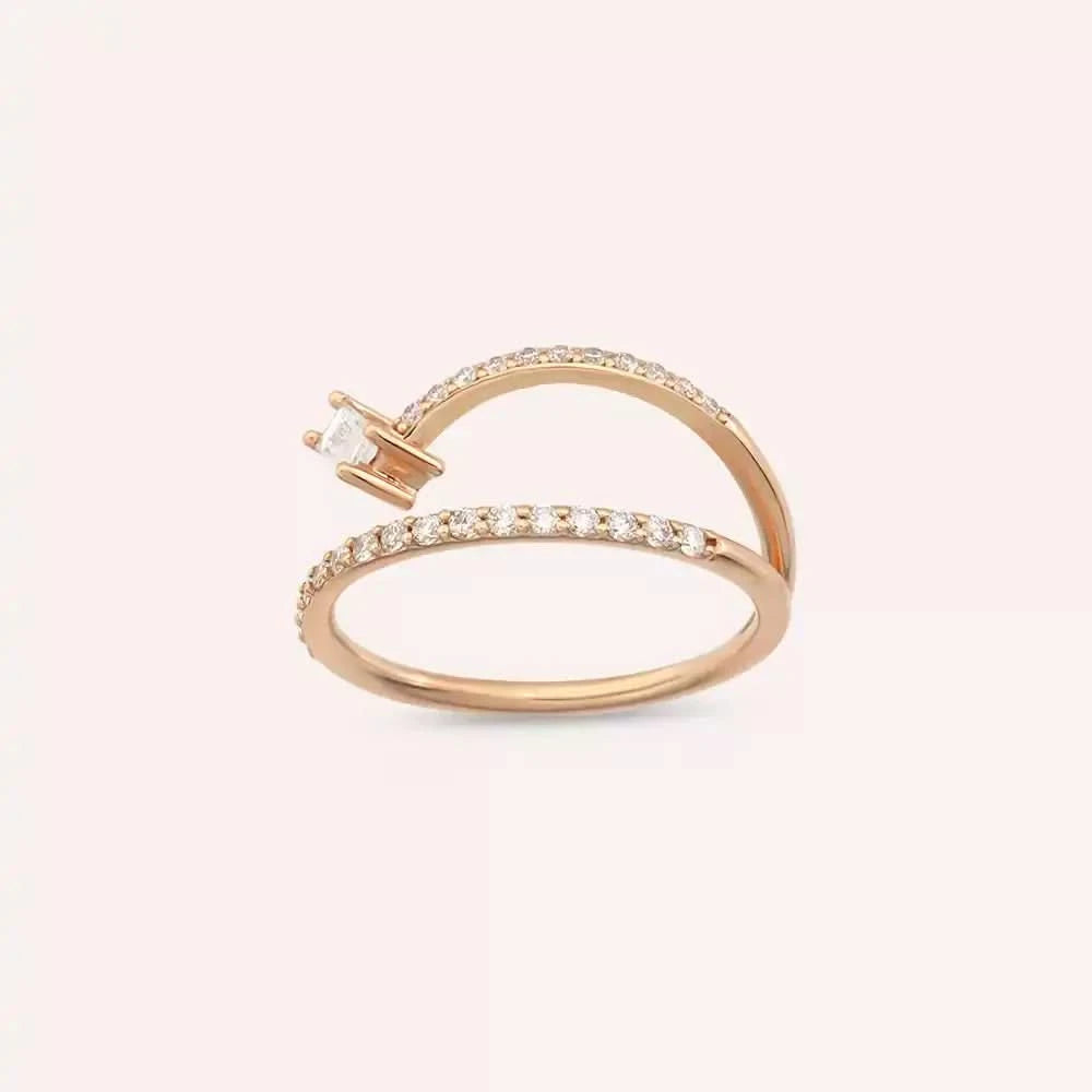 Meteoroid Baget Pırlanta Taşlı Rose Altın Yüzük