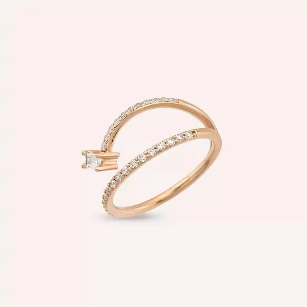 Meteoroid Baget Pırlanta Taşlı Rose Altın Yüzük