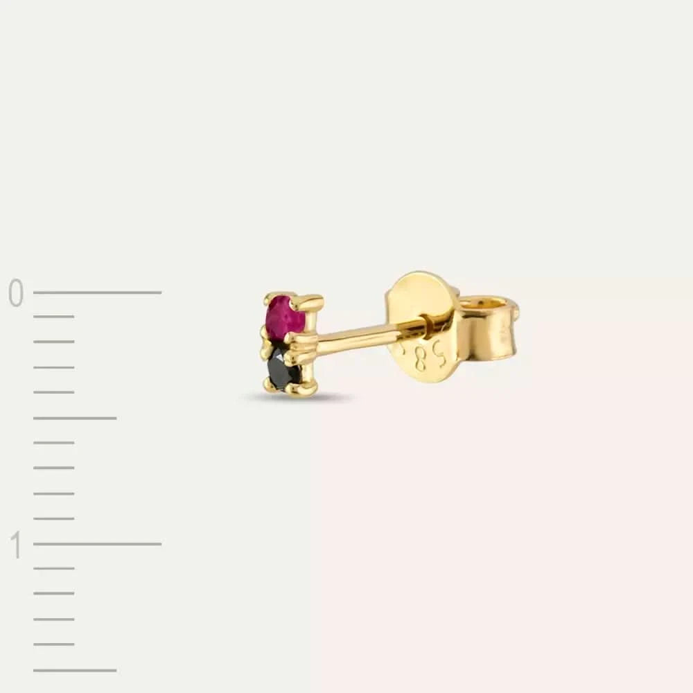 Mild Siyah Pırlanta ve Yakut Taşlı Mini Tek Küpe