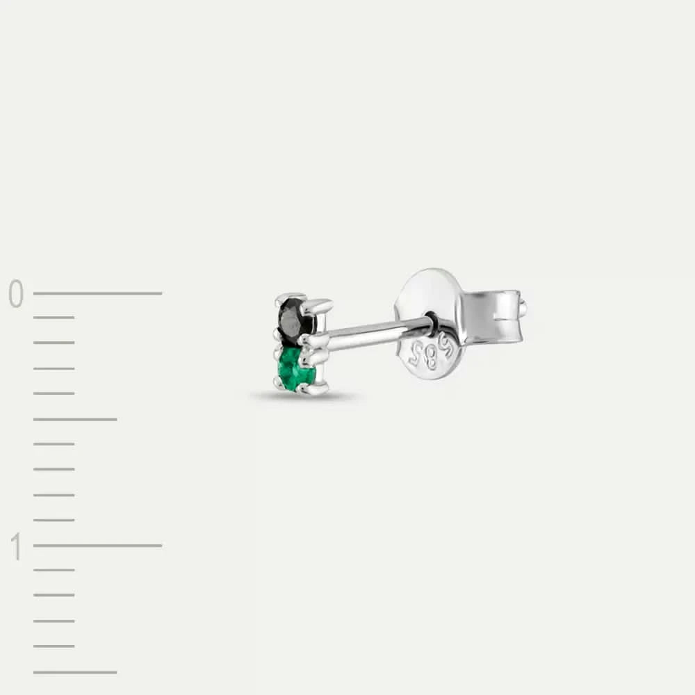 Mild Siyah Pırlanta ve Zümrüt Taşlı Mini Tek Küpe