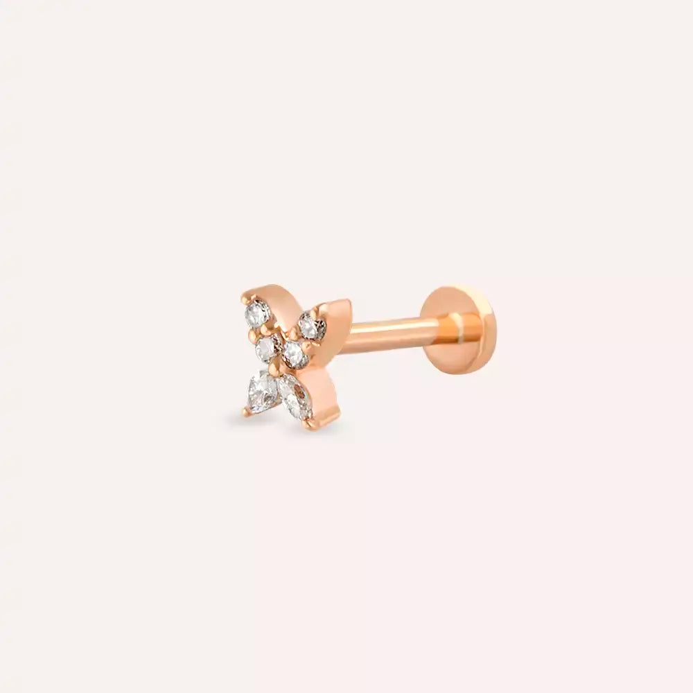 Mini Butterfly Pırlanta Taşlı Rose Altın Piercing