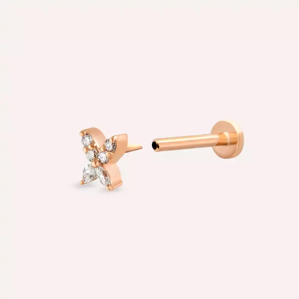 Mini Butterfly Pırlanta Taşlı Rose Altın Piercing