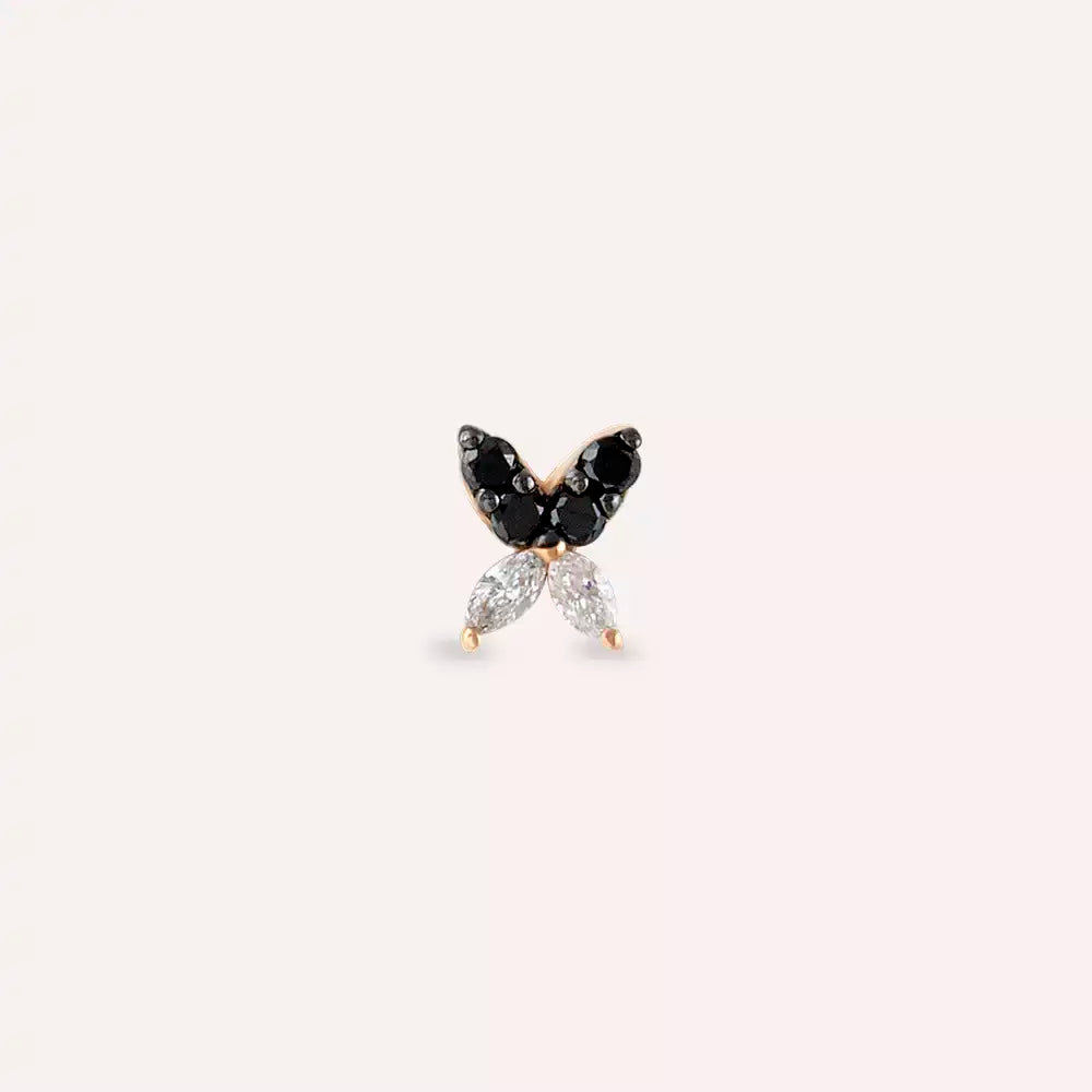 Mini Butterfly Siyah Pırlanta Taşlı Rose Altın Piercing