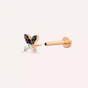Mini Butterfly Siyah Pırlanta Taşlı Rose Altın Piercing
