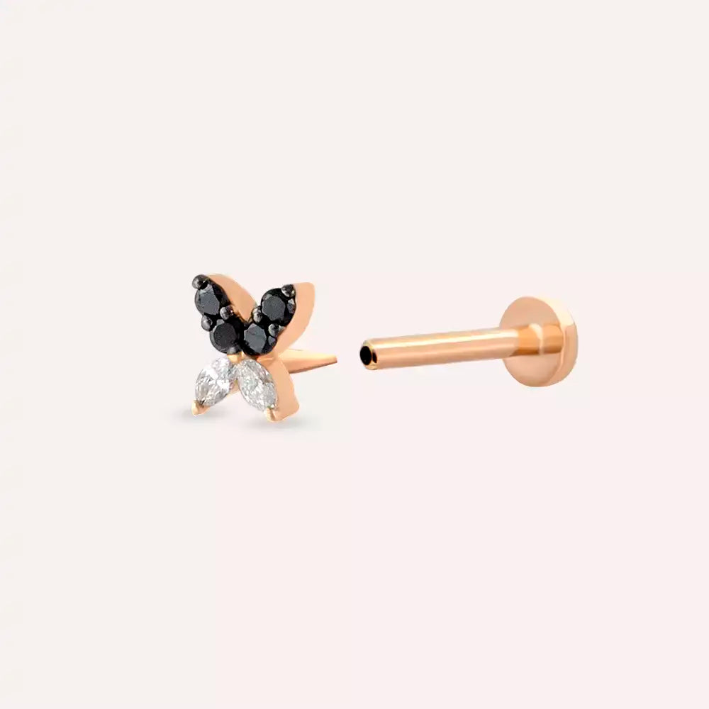 Mini Pion Siyah Pırlanta Taşlı Rose Altın Piercing