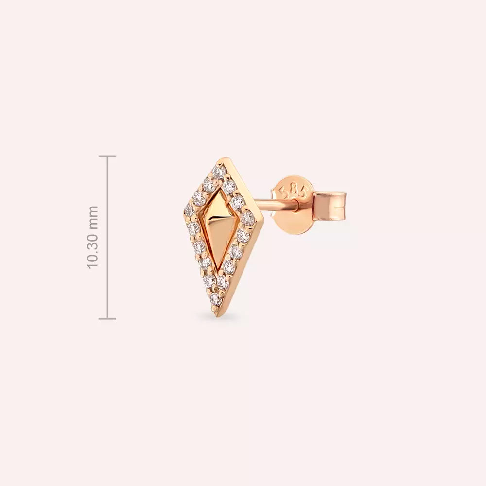 Punta Pırlanta Taşlı Rose Altın Tek Küpe