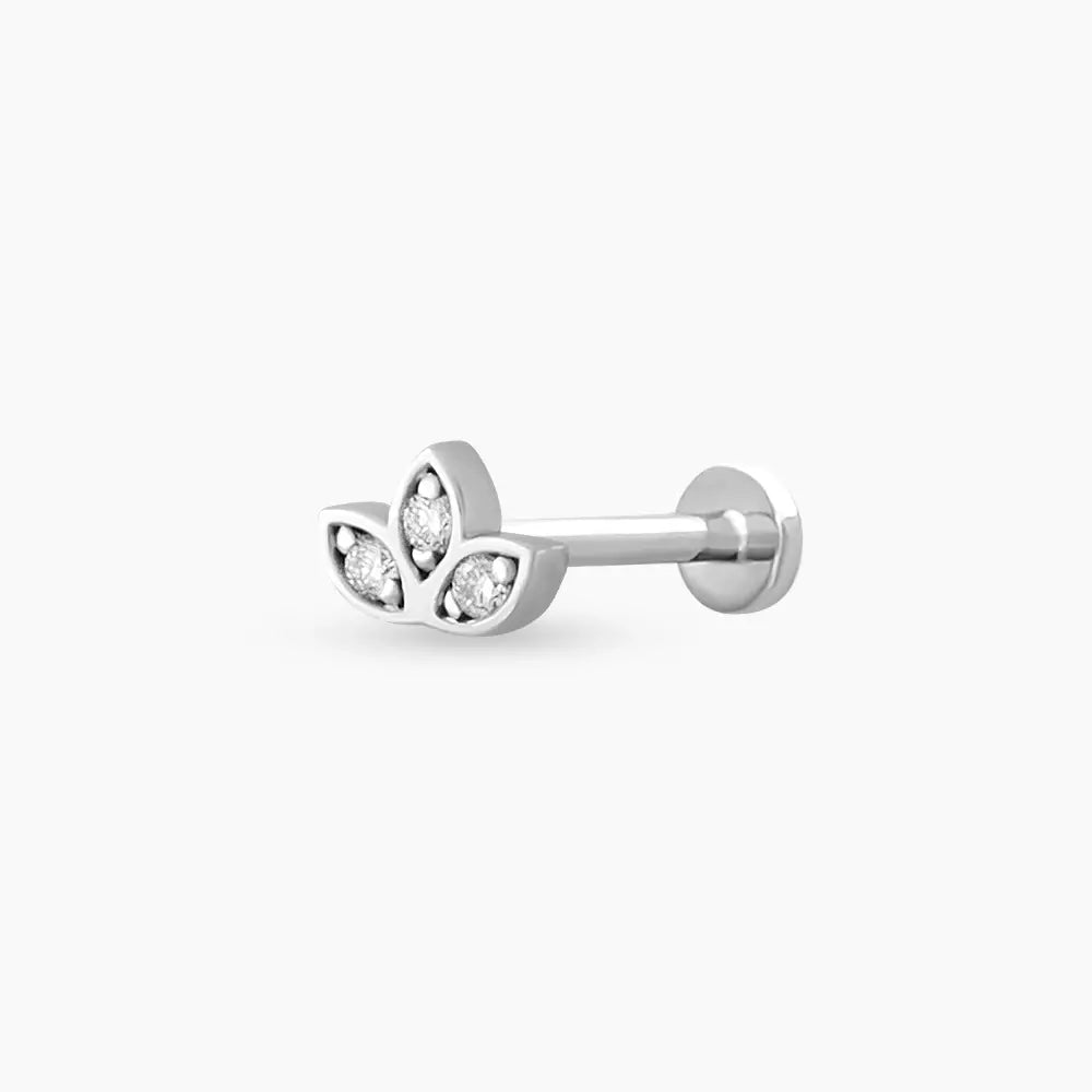 Mini Lotus Pırlanta Taşlı Beyaz Altın Piercing