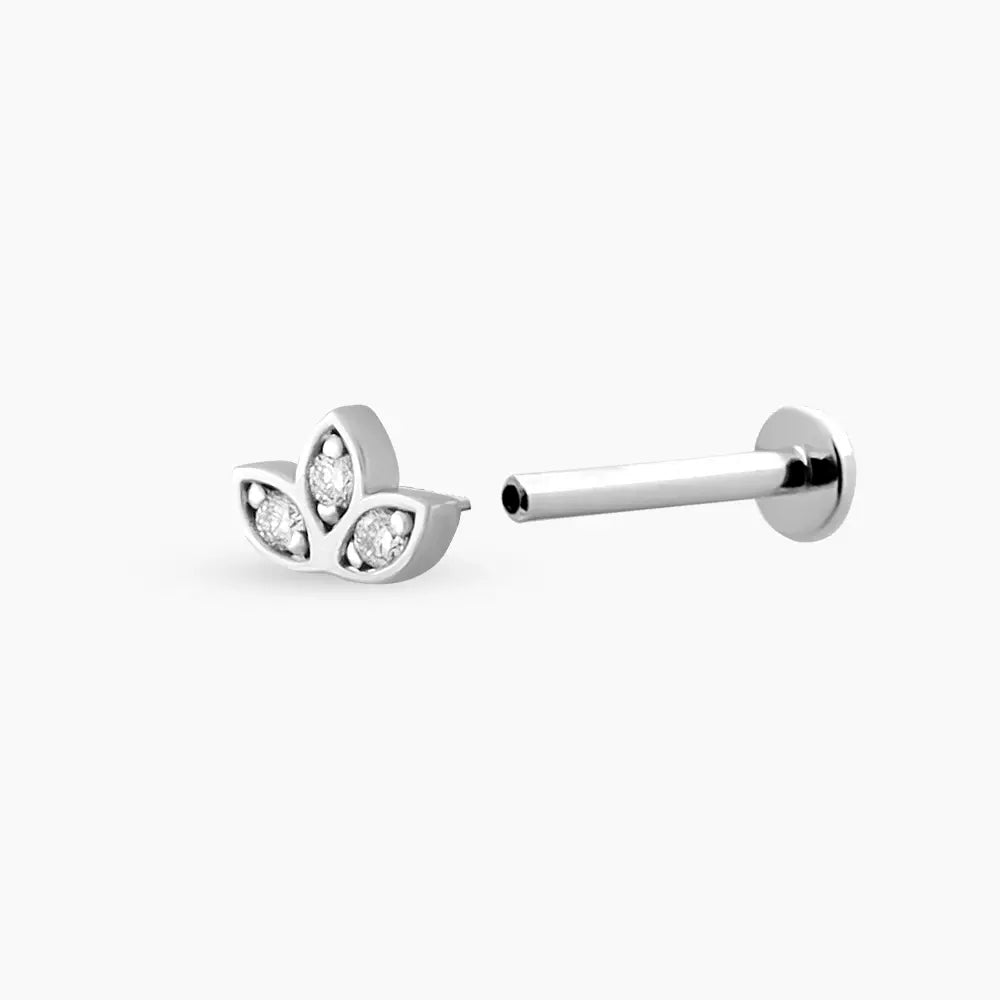Mini Lotus Pırlanta Taşlı Beyaz Altın Piercing