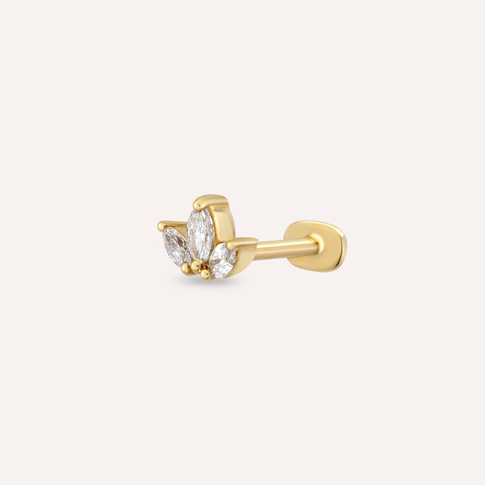 Mini Lotus Pırlanta Taşlı Sarı Altın Piercing