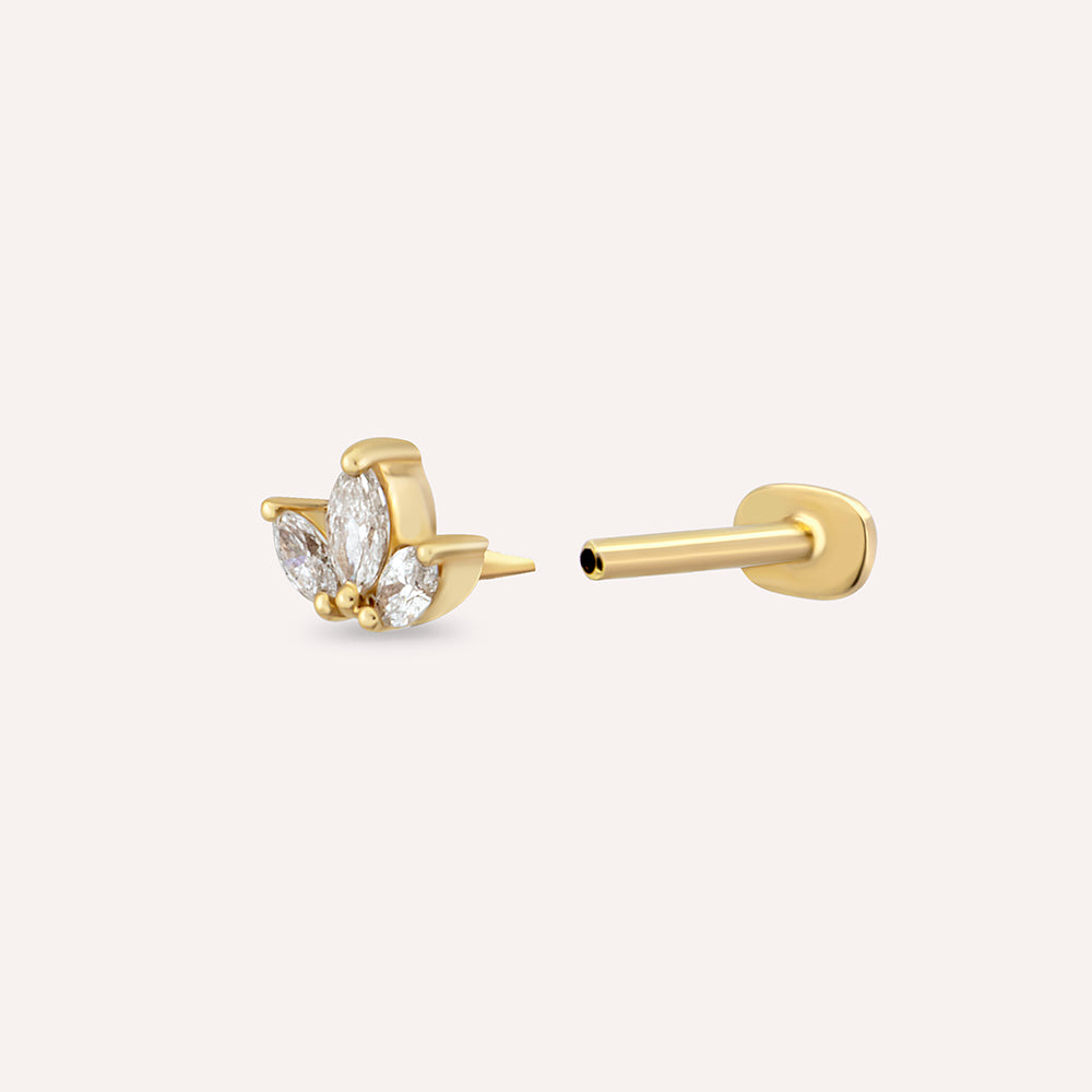 Mini Lotus Pırlanta Taşlı Sarı Altın Piercing