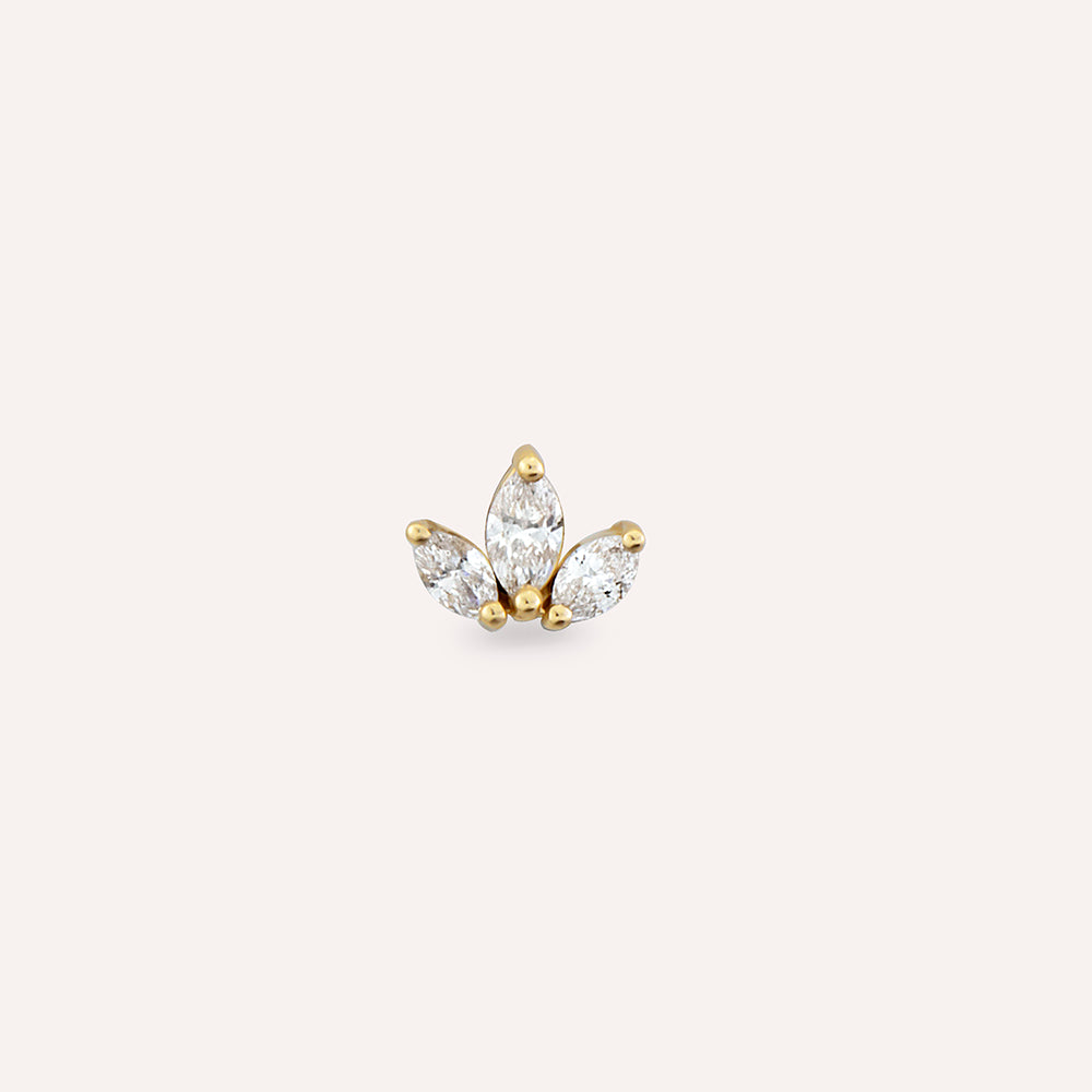 Mini Lotus Pırlanta Taşlı Sarı Altın Piercing