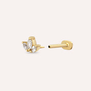 Mini Lotus Pırlanta Taşlı Sarı Altın Piercing
