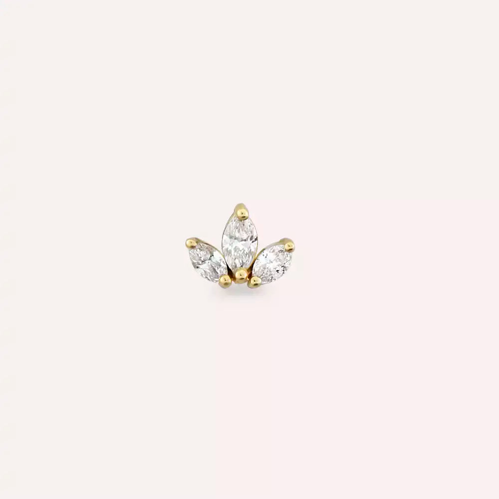 Mini Lotus Pırlanta Taşlı Sarı Altın Piercing