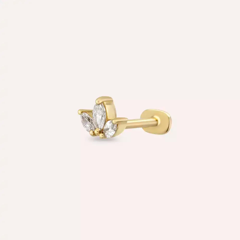 Mini Lotus Pırlanta Taşlı Sarı Altın Piercing