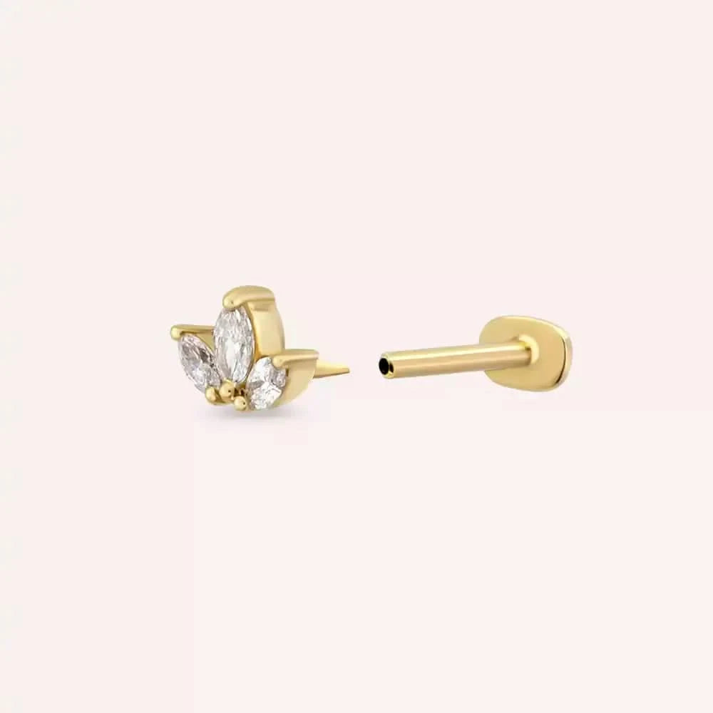 Mini Lotus Pırlanta Taşlı Sarı Altın Piercing
