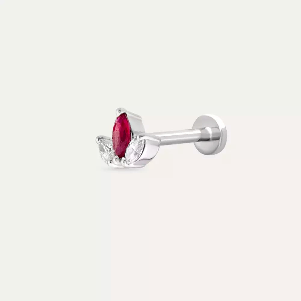 Mini Purity Yakut ve Pırlanta Taşlı Beyaz Altın Piercing