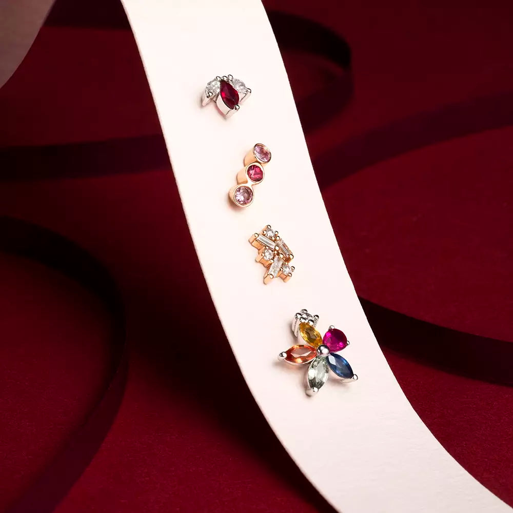 Mini Purity Yakut ve Pırlanta Taşlı Beyaz Altın Piercing