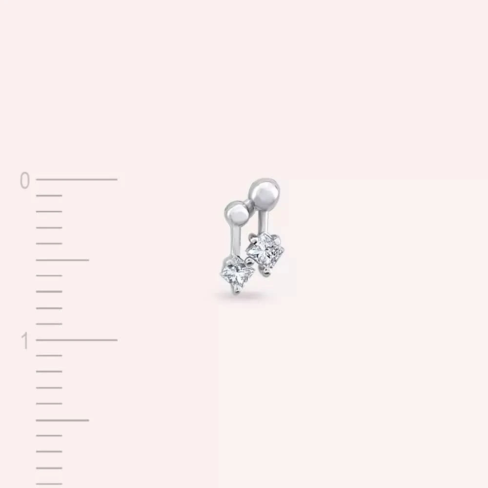 Mini Nota Prenses Kesim Pırlanta Taşlı Beyaz Altın Tek Küpe