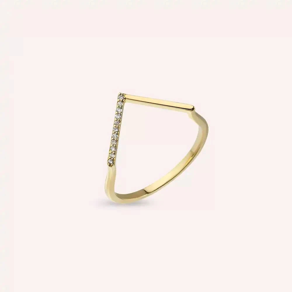Minimal Pırlanta Taşlı Sarı Altın V Yüzük