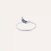 Moon 0.09 CT Blue Safir ve Pırlanta Taşlı Beyaz Altın Yüzük