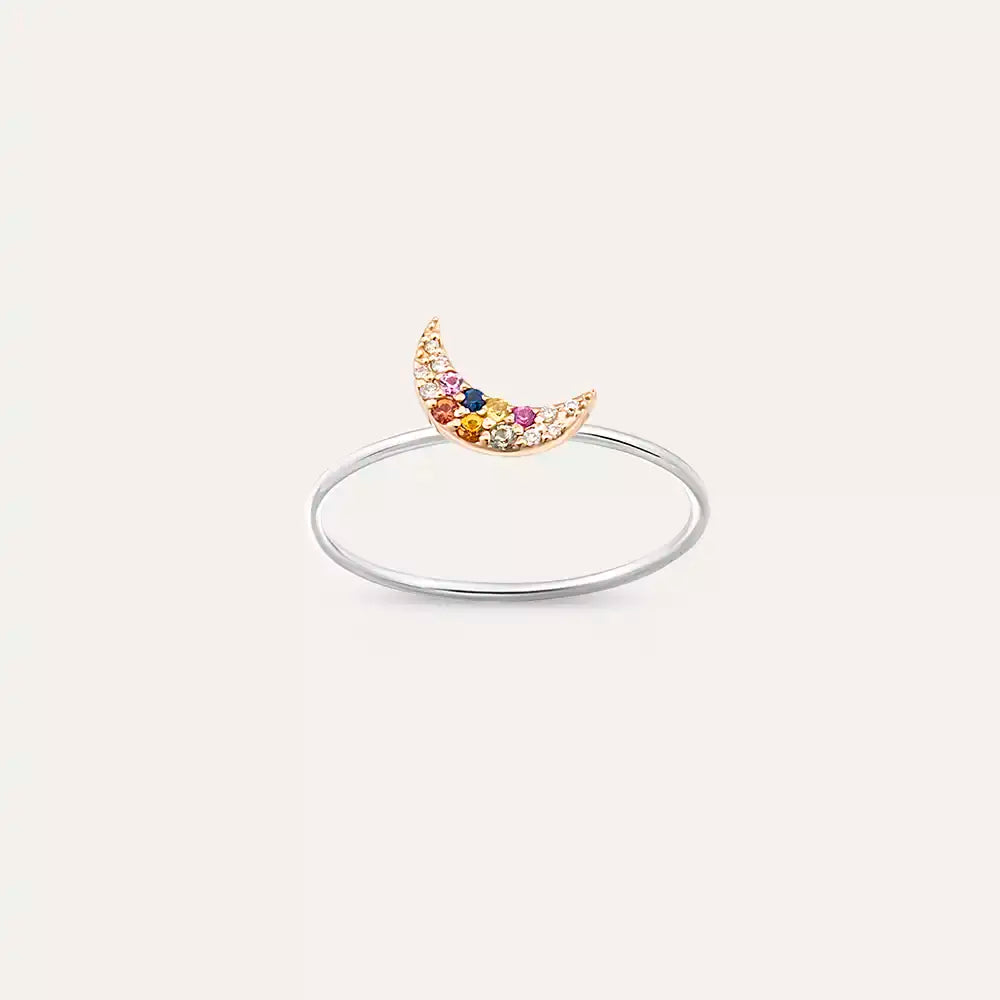 Mona  0.09 CT Multicolor Safir Taşlı Beyaz Altın Yüzük