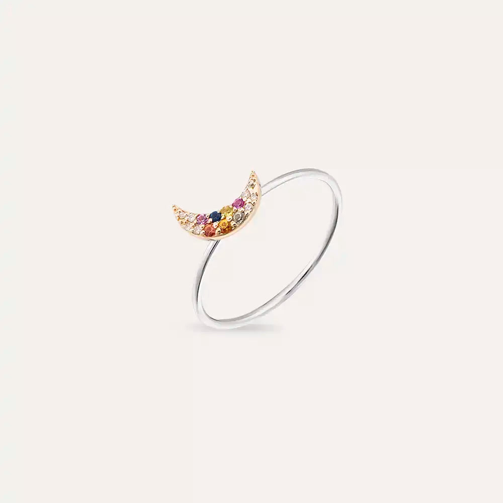Mona  0.09 CT Multicolor Safir Taşlı Beyaz Altın Yüzük