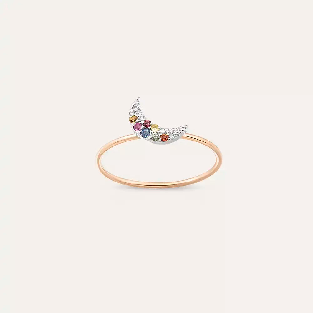 Moon 0.09 CT Multicolor Safir Taşlı Rose Altın Yüzük