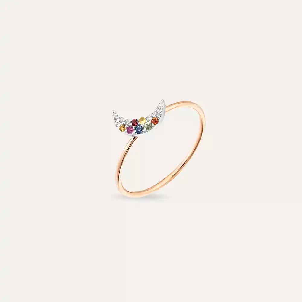Moon 0.09 CT Multicolor Safir Taşlı Rose Altın Yüzük