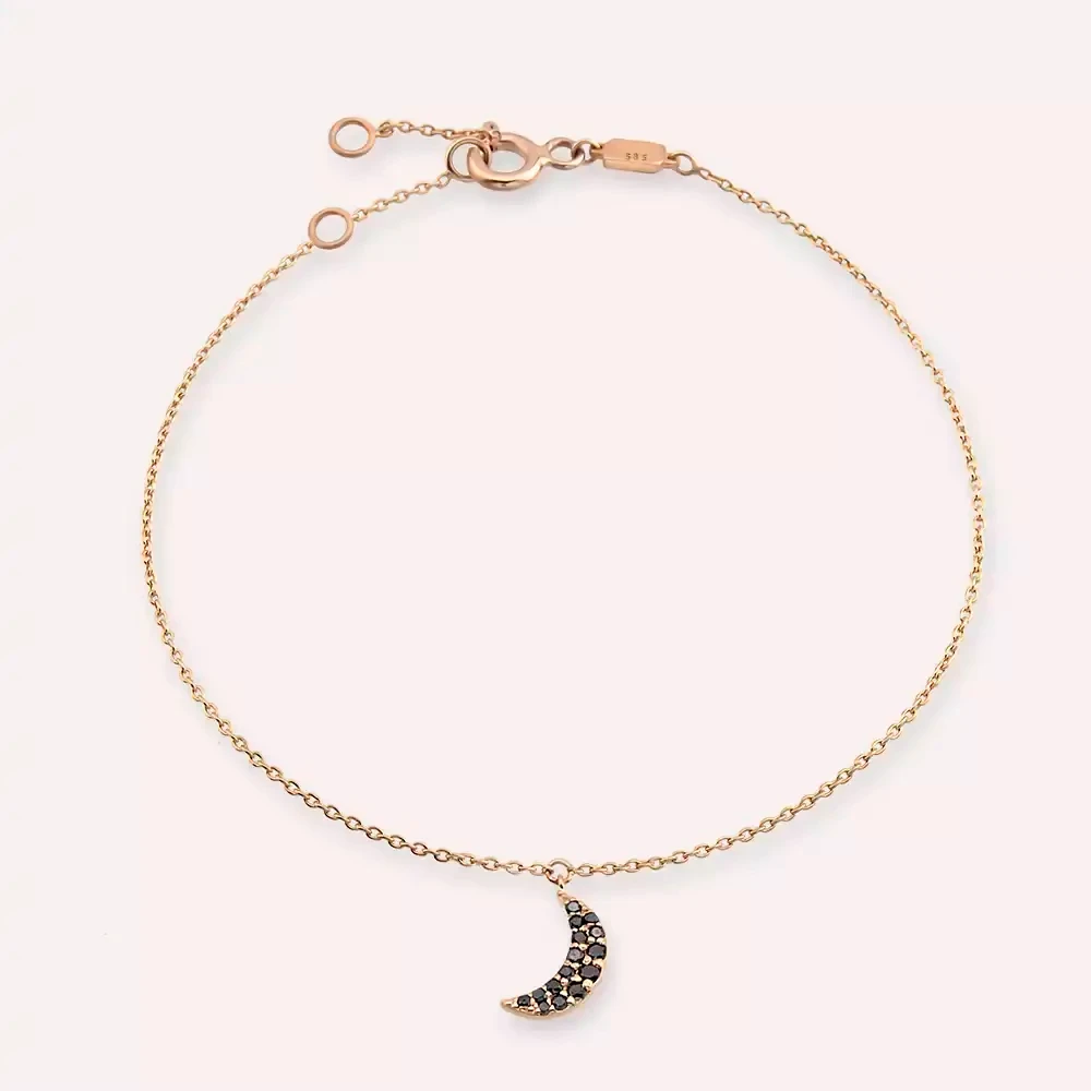 Moon Siyah Pırlanta Taşlı Rose Altın Bileklik